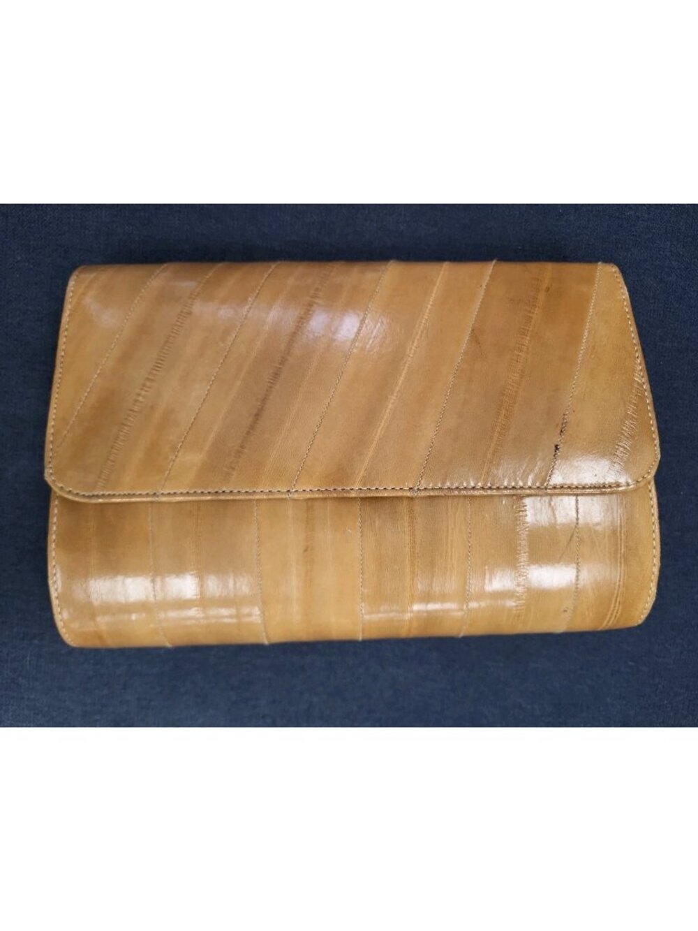 Vintage Genuine EEL Skin Tan Leather Detachable Clutch Bag Purse *SEE*